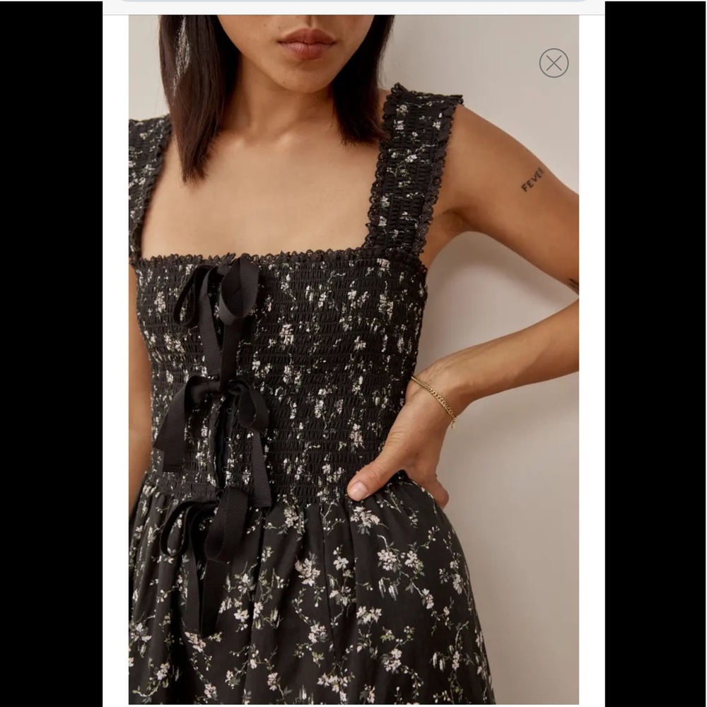 Reformation Black LUCIEN DARLA RUCHED TIE MIDI DRESS Size XS